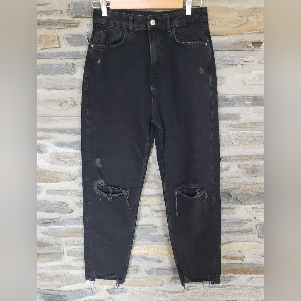 NWT Zara Distressed Black Jeans 6
